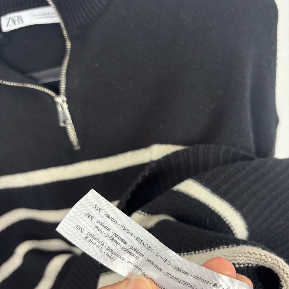 Zara Black & White Quarter Zip Pullover Sweater Size Medium - Picture 9 of 13